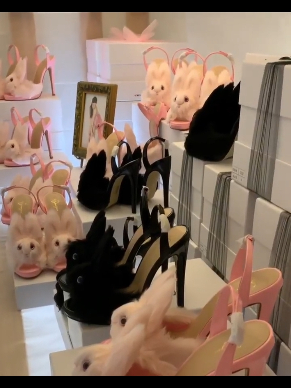 Black Bunny Fur Slingback Heels - Women - Picture 3 of 8